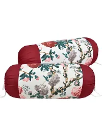 Clasiko? Cotton Bolster Covers; Set of 2; 220 TC; Printed with Maroon Border; 30x15 Inches-thumb1