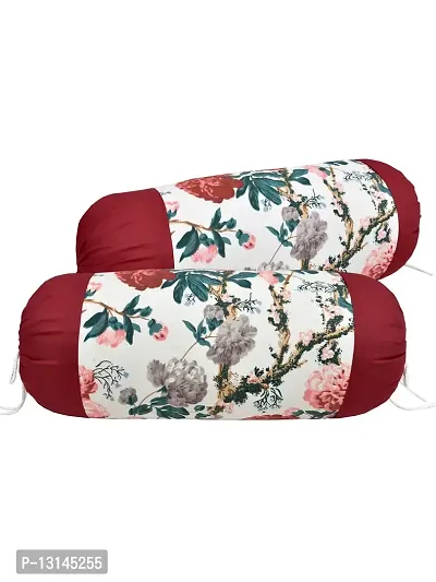 Clasiko? Cotton Bolster Covers; Set of 2; 220 TC; Printed with Maroon Border; 30x15 Inches-thumb2