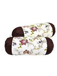 Clasiko? Cotton Bolster Covers; Set of 2; 220 TC; Printed with Brown Border; 30x15 Inches-thumb1