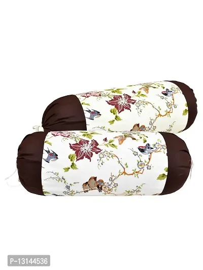 Clasiko? Cotton Bolster Covers; Set of 2; 220 TC; Printed with Brown Border; 30x15 Inches-thumb2