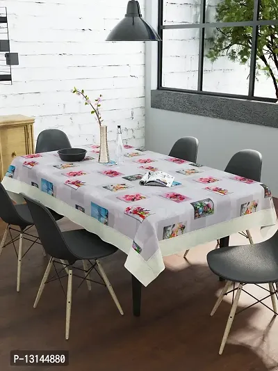 Clasiko 6 Seater PVC Table Cover; Pink Roses Blue Plants; Anti Slip; 60x90 Inches; 6 Seater