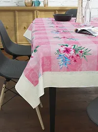 Clasiko 6 Seater Dining Table Cover; 60x90 Inches or 150x225 Cms; Material - PVC; Anti Slip; Blue Green Leaves On Pink Base-thumb2