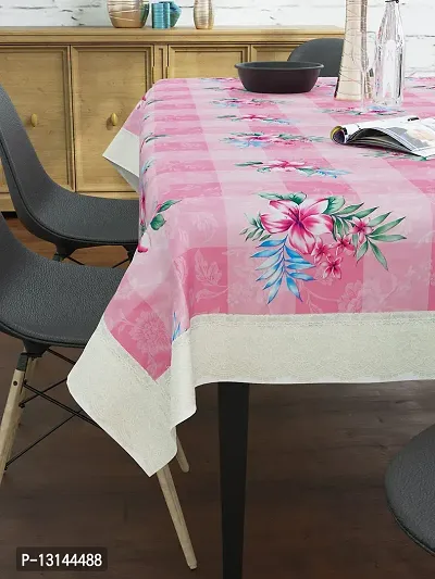 Clasiko 6 Seater Dining Table Cover; 60x90 Inches or 150x225 Cms; Material - PVC; Anti Slip; Blue Green Leaves On Pink Base-thumb3