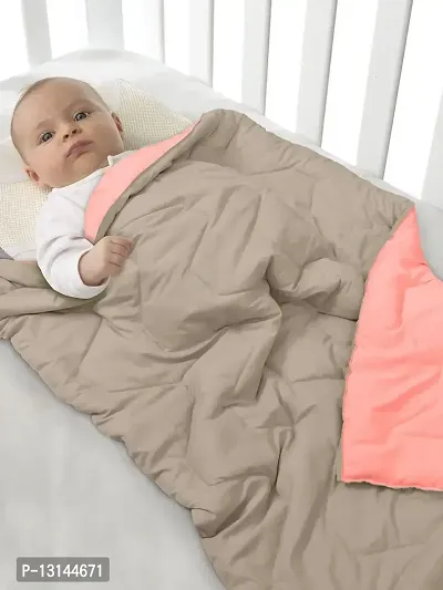 Clasiko Babies & Kids All Season Reversible Crib Blanket; 200 GSM; 0-8 Years; Size - 45x60 Inches; Taupe & Candy Peach-thumb0