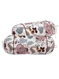 Clasiko? Cotton Bolster Covers; Set of 2; 210 TC; Pink Grey Leaves; 30x15 Inches-thumb2