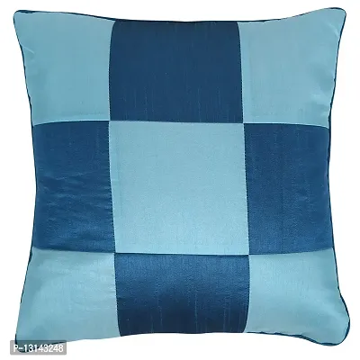 Clasiko Cushion Covers Set of 5 Blue & Aqua Checks; Raw Silk Fabric; 12x12 Inches; Color Fastness Guarantee-thumb4