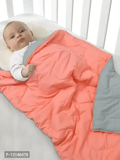 Clasiko Babies & Kids All Season Reversible Crib Blanket; 200 GSM; 0-8 Years; Size - 45x60 Inches; Candy Peach & Grey-thumb0