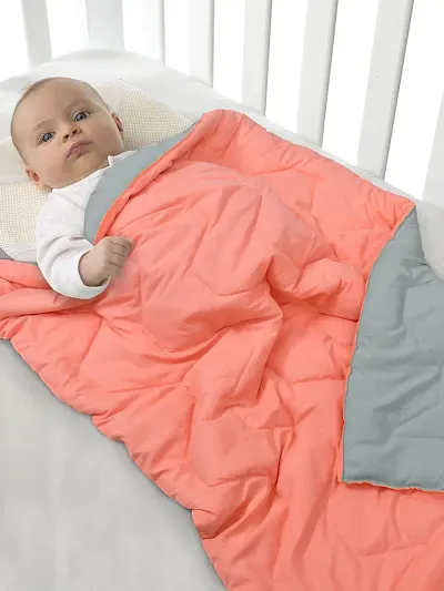 Clasiko Babies  Kids All Season Reversible Crib Blanket; 200 GSM; 0-8 Years; Size - 45x60 Inches; Candy Peach  Grey