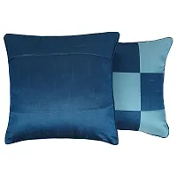 Clasiko Cushion Covers Set of 5 Blue & Aqua Checks; Raw Silk Fabric; 12x12 Inches; Color Fastness Guarantee-thumb2