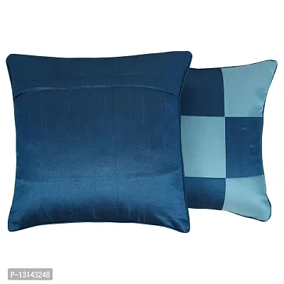 Clasiko Cushion Covers Set of 5 Blue & Aqua Checks; Raw Silk Fabric; 12x12 Inches; Color Fastness Guarantee-thumb3