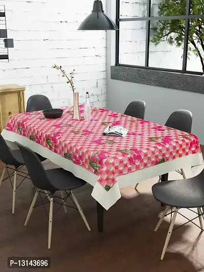 Clasiko 6 Seater PVC Table Cover; White Roses On Prismatic Pink Base; Anti Slip; 60x90 Inches; 6 Seater