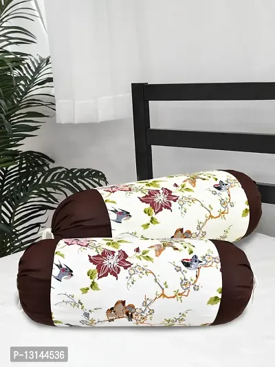 Clasiko? Cotton Bolster Covers; Set of 2; 220 TC; Printed with Brown Border; 30x15 Inches-thumb0