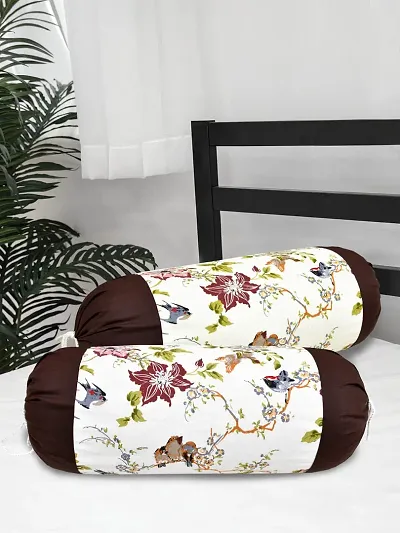 Clasiko? Cotton Bolster Covers; Set of 2; 300 TC; Printed with Brown Border; 30x15 Inches