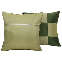 Clasiko Cushion Covers Set of 5 Dark & Light Green Checks; Raw Silk Fabric; 12x12 Inches; Color Fastness Guarantee-thumb2