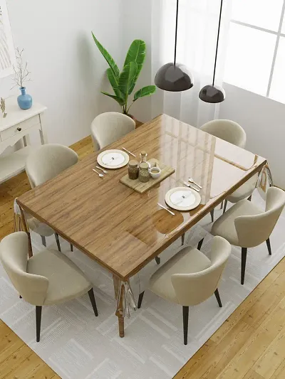 Clasiko 6 Seater Dining Table Cover; 60x90 Inches or 150x225 Cms; Material - PVC; Anti Slip; Transparent Brown Border