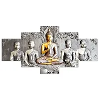 Clasiko Set Of 5 Pcs 3D Wall Painting With Frame; 17x30 Inches; Silver Buddha-thumb1