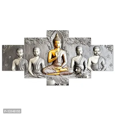 Clasiko Set Of 5 Pcs 3D Wall Painting With Frame; 17x30 Inches; Silver Buddha-thumb2