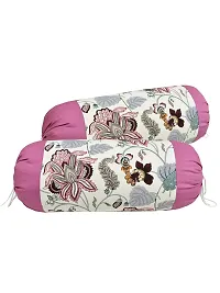 Clasiko? Cotton Bolster Covers; Set of 2; 220 TC; Printed with Pink Border; 30x15 Inches-thumb1