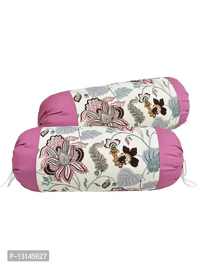 Clasiko? Cotton Bolster Covers; Set of 2; 220 TC; Printed with Pink Border; 30x15 Inches-thumb2