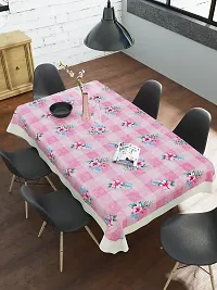 Clasiko 6 Seater Dining Table Cover; 60x90 Inches or 150x225 Cms; Material - PVC; Anti Slip; Blue Green Leaves On Pink Base-thumb1