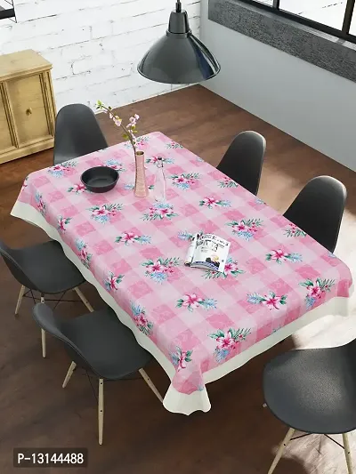 Clasiko 6 Seater Dining Table Cover; 60x90 Inches or 150x225 Cms; Material - PVC; Anti Slip; Blue Green Leaves On Pink Base-thumb2