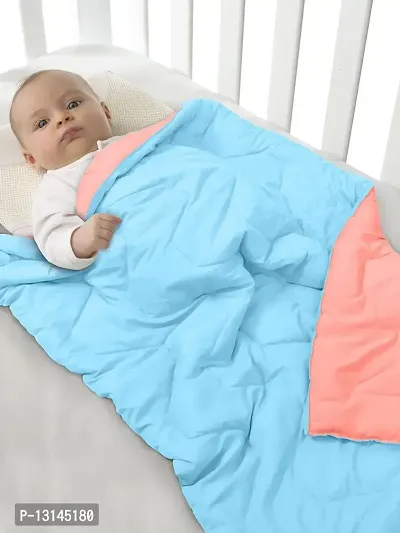 Clasiko Babies & Kids All Season Reversible Crib Blanket; 200 GSM; 0-8 Years; Size - 45x60 Inches; Aqua & Candy Peach