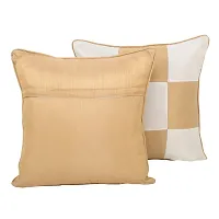 Clasiko Cushion Covers Set of 5 Beige & White Checks; Raw Silk Fabric; 16x16 Inches; Color Fastness Guarantee-thumb2