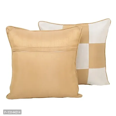 Clasiko Cushion Covers Set of 5 Beige & White Checks; Raw Silk Fabric; 16x16 Inches; Color Fastness Guarantee-thumb3