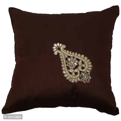 Clasiko Cushion Covers Set of 5 with Motif; Color - Beige; Raw Silk Fabric; 16x16 Inches; Color Fastness Guarantee-thumb4