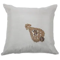 Clasiko Cushion Covers Set of 5 with Motif; Color - Beige; Raw Silk Fabric; 16x16 Inches; Color Fastness Guarantee-thumb1