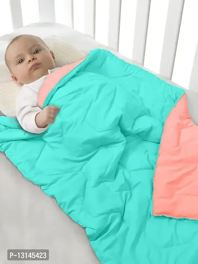 Clasiko Babies & Kids All Season Reversible Crib Blanket; 200 GSM; 0-8 Years; Size - 45x60 Inches; Sea Green & Candy Peach