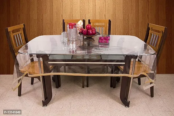 Clasiko 8 Seater Transparent Dining Table Cover; Sweet Golden Lace; Size - 60x108 Inches; 30mm-thumb0