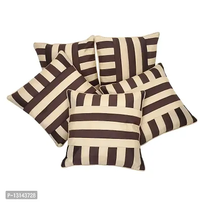 Clasiko Cushion Covers Set of 5 Brown & Beige Stripes; Raw Silk Fabric; 18x18 Inches; Color Fastness Guarantee-thumb2