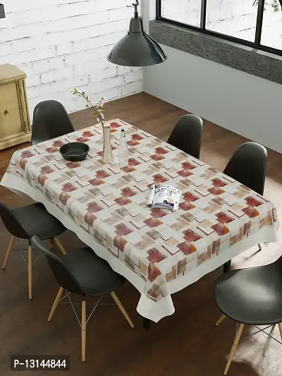 Clasiko Flowered Anti Slip Rectangular Dining Table Cover 6 Seater (Dark Brown Checks with Dots , 60x90 Inches,Polyvinyl Chloride, Pack of 1)-thumb0