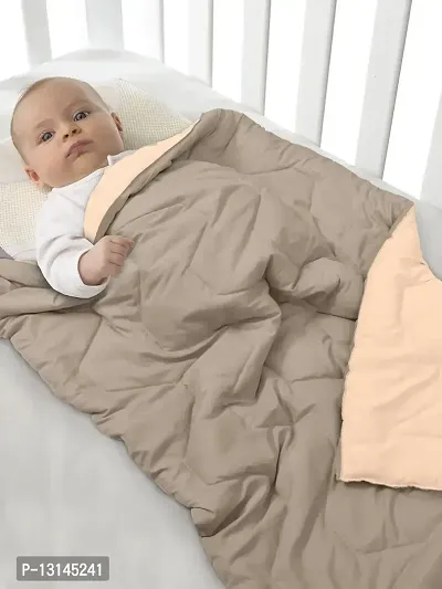 Clasiko Babies & Kids All Season Reversible Crib Blanket; 200 GSM; 0-8 Years; Size - 45x60 Inches; Taupe & Cream-thumb0