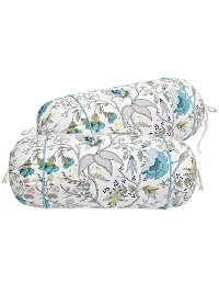 Clasiko? Cotton Bolster Covers; Set of 2; 210 TC; Turquoise Blue  Green Flowers; 30x15 Inches-thumb2