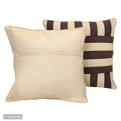 Clasiko Cushion Covers Set of 5 Brown & Beige Stripes; Raw Silk Fabric; 18x18 Inches; Color Fastness Guarantee-thumb4