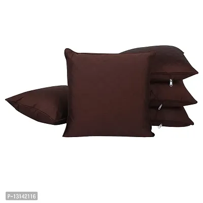 Clasiko Cushion Covers Set of 5 Biscuit Brown Quilted; Raw Silk Fabric; 16x16 Inches; Color Fastness Guarantee