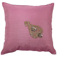 Clasiko Cushion Covers Set of 5 with Motif; Color - Pink; Raw Silk Fabric; 12x12 Inches; Color Fastness Guarantee-thumb1