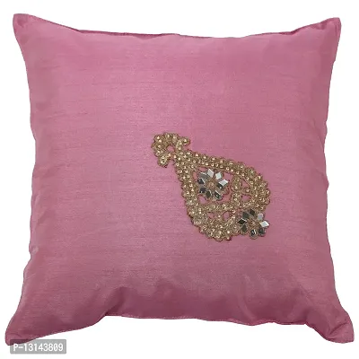 Clasiko Cushion Covers Set of 5 with Motif; Color - Pink; Raw Silk Fabric; 12x12 Inches; Color Fastness Guarantee-thumb2