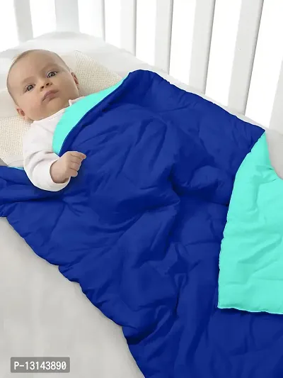 Clasiko Babies & Kids All Season Reversible Crib Blanket; 200 GSM; 0-8 Years; Size - 45x60 Inches; Blue & Sea Green-thumb0