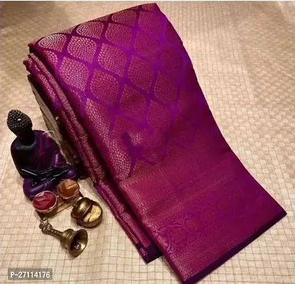 Beautiful Purple Polyester Saree with Blouse piece For Women-thumb0