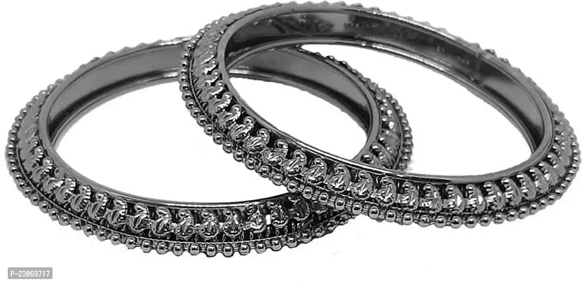 Metal Black Silver Bangle Set  (Pack Of 18)-thumb3