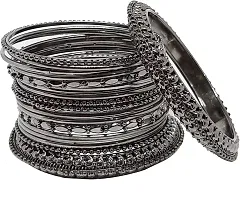 Metal Black Silver Bangle Set  (Pack Of 18)-thumb1