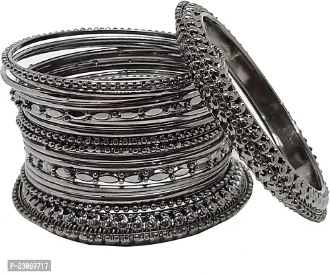 Metal Black Silver Bangle Set  (Pack Of 18)-thumb2