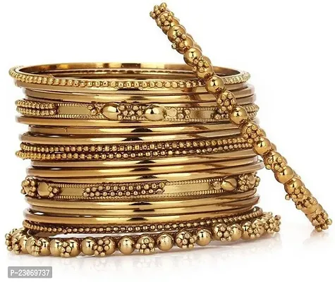 Brass Gold-Plated Bangle Set  (Pack Of 20)