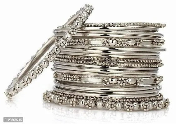 Brass Silver Bangle Set  (Pack Of 18)-thumb2