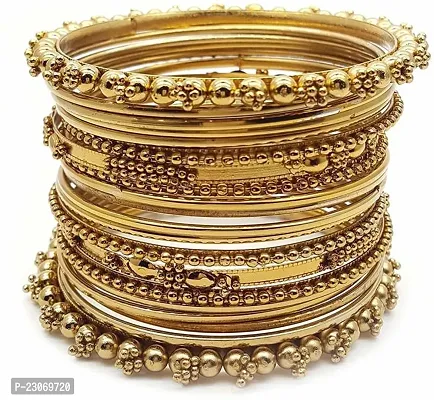 Brass Gold-Plated Bangle Set  (Pack Of 18)-thumb0