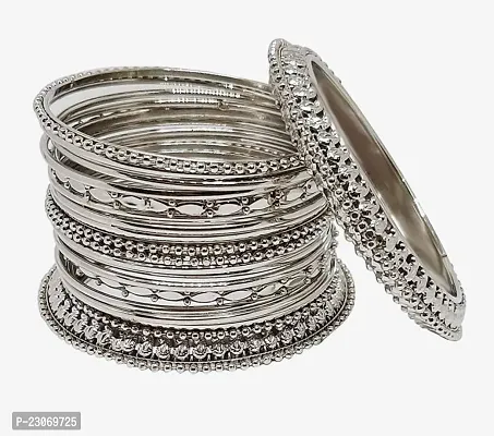 Metal Silver Coated Bangle Set  (Pack Of 18)-thumb2