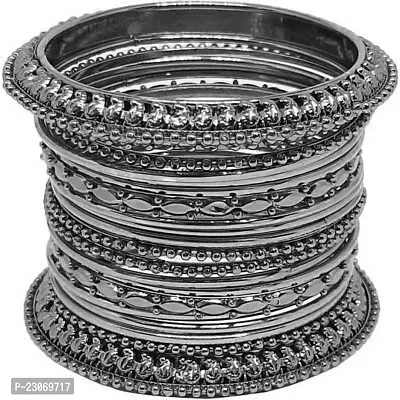 Metal Black Silver Bangle Set  (Pack Of 18)-thumb0